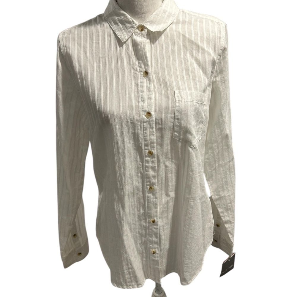 {Falls Creek} Women’s White Striped Button-Up Shirt